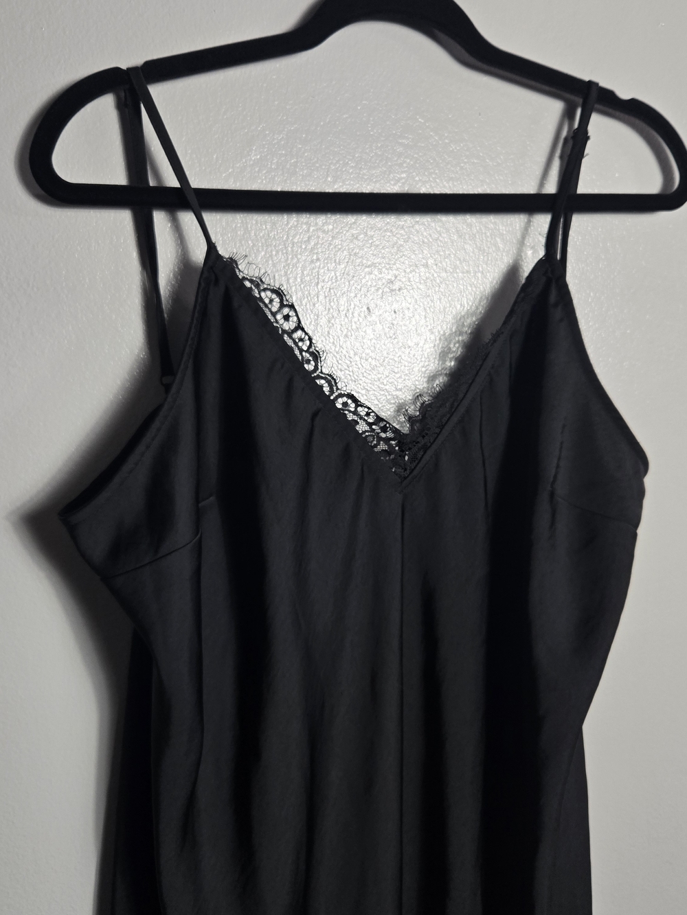 A New Day Black Lace Trim V Neck Double Strap Side Slit Midi Slip Dress Top XL - Picture 2 of 6